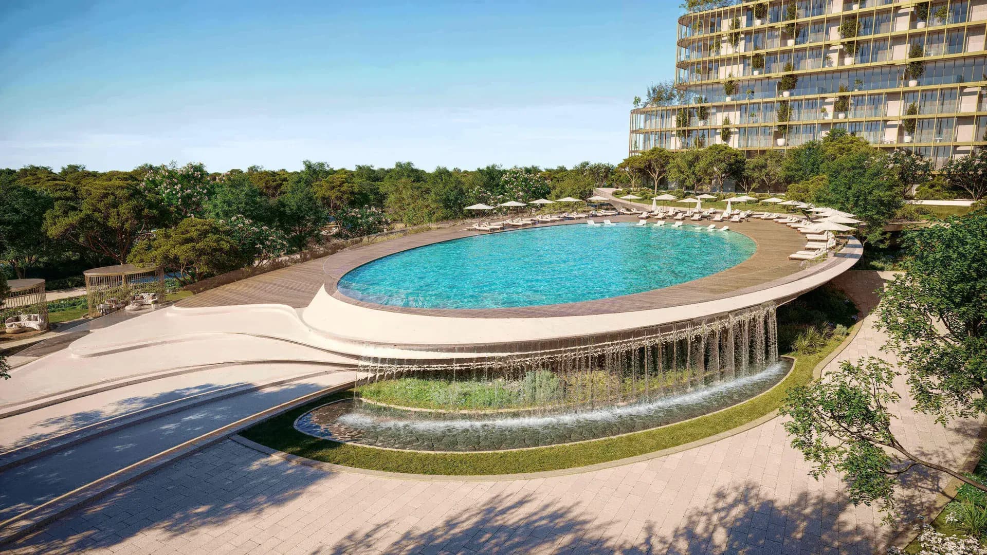 Elevated infinity pool at HADO by Beyond overlooking the Arabian Gulf